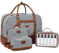 Wogarl Canvas Weekender Overnight Travel Duffel with Shoe Compartment for Women - Carry on Shoulder Weekend Bag, Hospital Storage - Blue White Stripe