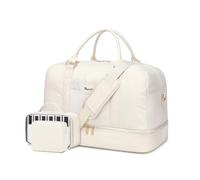 Wogarl Weekender Bag for Women Men Large Overnight Bag Travel Duffel Bag with Shoe Compartment Toiletry Satchel Bag Carry On Bag Fit 21" Laptop, Beige-057FY, Fashion