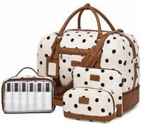 Wogarl Weekender Bags for Women Large Canvas Overnight Bag Travel Duffel Bags Carry on Shoulder Weekend Bag with Shoe Compartment for Travel Night Flight Daily Use, Black Dot, Fashion