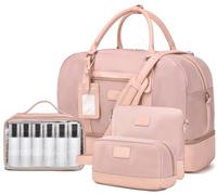 Wogarl Weekender Bags for Women Large Canvas Overnight Bag Travel Duffel Bags, Light Pink-FH, Carry on Bag