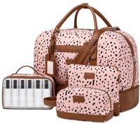 Wogarl Weekender Bags for Women Large Canvas Overnight Bag Travel Duffel Bags, Pink Black Dot-fh
