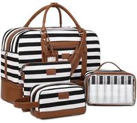 Wogarl Weekender Bags for Women Large Canvas Overnight Bag Travel Duffel Bags, Wide Black White-CH, 0