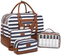 Wogarl Weekender Bags for Women Large Canvas Overnight Bag Travel Duffel Bags, Wide Blue White-CH, Carry on Bag