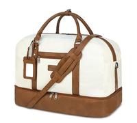 Wogarl Weekender Bags for Women Large Overnight Bag Weekend Travel Duffel Bag Carry on Shoulder with Shoe Compartment Toiletry Bag for Travel Business Gym, One Piece Brown White