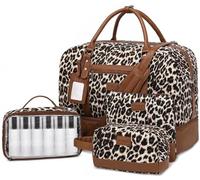 Wogarl Weekender Bags for Women Large Overnight Bag Weekend Travel Duffel Bag Carry on Shoulder with Shoe Compartment Toiletry Bag for Travel Business Gym, Brown Leopard-2, Large (40L, 11.43" x 4" x