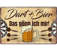 WOGEKA ART Retro Tin Sign Dart und Bier das gönn ich Mir Funny Saying as Gift Idea for Birthday Christmas Decoration 20 x 30 cm Vintage Design Metal 44