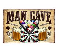 WOGEKA ART Retro Tin Sign - Man Cave - Dart and Beer - Funny Saying as Gift Idea for Birthday Christmas Decoration 20 x 30 cm Vintage Design Metal 690