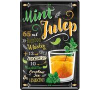 WOGEKA ART Retro Tin Sign - Mint Julep - Bourbon Whiskey Cocktail Recipe as a Gift Idea for Birthday Christmas for Decoration for Home Bar Pub Pub 20 x 30 cm Vintage Design Metal 579