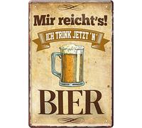 WOGEKA ART Retro Tin Sign with German Text "Mir reich´s, ich trink jetzt Bier" Funny Saying as Gift Idea for Beer Drinkers for Birthday Christmas as Decorative Sign 20x30 cm Vintage Metal Sign 1632