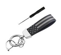 Wogomz American USA Flag Car Keychain, Auto Key Chain Holder with Anti-Lost D-ring, Zinc Alloy Ring Vehicle Key Fob Holder, Black & Silver, 5 inches