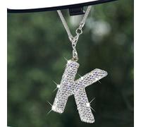 Wogomz Bling Letter Hanging Ornament for Car Rear View Mirror, Crystal Rhinestone Initial Letter Car Hanging Charm, Cute Lucky Diamond Auto Mirror Pendant Decoration for Women Girls (Letter K)