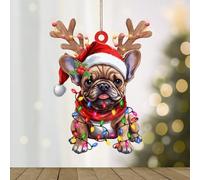 WoGuang Christmas French Bulldog Acrylic Xmas Tree Lanterns Antlers Dog Pet Portrait Ornament