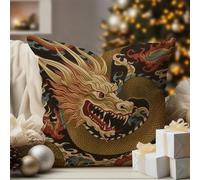 WoGuangis Antique Chinoiserie Gold Dragon Throw Pillow Cushion Dragon Gold Oriental Style Asian Throw Pillow Chinoiserie Chic White Linen Throw Pillowcase for Sofa Living Room 24x24in