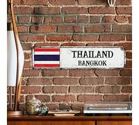 WoGuangis Bangkok Retro Vintage Art Wall Plaque Thailand Metal Sign City Souvenir Travel Lover Gift Aluminum Sign National Flag Sign for Front Porch Outdoor Bedroom 12X3In