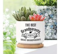WoGuangis Best Grandparents Get Promoted To Great Grandparents Ceramic Pots for Plants Set of 1 Mother's Day Quote Houseplant Pot with Drainage Happy Mother's Day Small Ceramic Planters