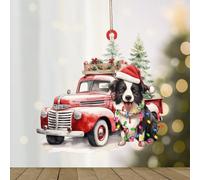 WoGuangis Border Collie Acrylic Ornament - Christmas Xmas Tree Hanging Decor - Red Truck Pet Memorial