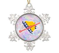 WoGuangis Bosnia And Herzegovina Ornament for Christmas Bosnia And Herzegovina Flag Outline with Art Font Xmas Keepsake Gifts Metal Snowflake Decoration City Souvenir Decorative Ornaments 3in