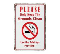 WoGuangis Caution Warning Metal Signs Please Help Keep The Grounds Clean Use The Ashtrays Provided Metal Plaque Sign Warning Sign Retro Metal Wall Sign for High Way Street Yard 8x12in