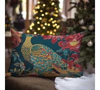 WoGuangis Chinoiserie Cushion Cover Animal Tiger Stripe Colorful Flower Decorative Pillow Covers Peacock Green Red Peony Floral Sofa Pillow Cover with Zipper for Office Car Chair Sofa 16x24in