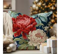 WoGuangis Chinoiserie Red Peony Floral Sofa Pillow Cover Peony Flower Teal Green and Red Pillowcase Chinoiserie Pillows Vintage Farmhouse Linen Throw Pillows for Sofa Chair Car 18x18in