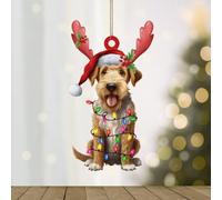 WoGuangis Christmas Ornament Airedale Terrier Acrylic Ornament Xmas Keepsake Airedale Terrier Dog Lanterns Christmas Antlers Christmas Ornaments for Tree Pet Owner Gift Ornaments