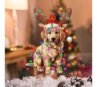 WoGuangis Christmas Ornament - Golden Retriever Acrylic Christmas Tree Decoration Ornament Golden Retriever Dog Lanterns Christmas Antlers Christmas Ornament Dog Mom Gift Xmas Tree Decorations