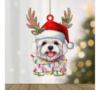 WoGuangis Christmas Ornament Maltese Acrylic Christmas Tree Decoration Ornament Maltese Dog Lanterns Christmas Antlers Decorative Hanging Ornaments Dog Pet Portrait Ornaments