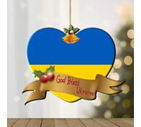 WoGuangis Christmas Ornament Ukraine Xmas Keepsake Acrylic Xmas Tree Decoration Ukraine Heart Shape Flag God Bless Ornament for Christmas Tree Decor World Traveler Ornaments
