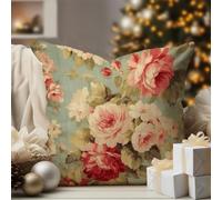 WoGuangis Cottage Chic Antique Pink Flower Cushion Covers Pink Cabbage Roses Romantic Aqua Throw Pillows Japanese Asian Style Pillow Cover Case 22x22in White Linen Pillows for Living Room