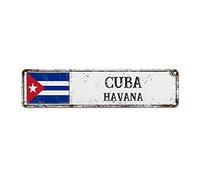 WoGuangis Cuba National Flag Metal Plaque Tin Sign Havana City Vintage Farmhouse Signs Country Souvenir Metal Sign Quality Metal Sign for Street Front Porch 12X3In Patriotic Birthday Gift