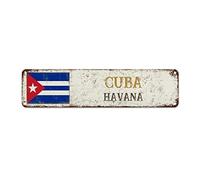 WoGuangis Cuba National Flag Metal Wall Sign Havana City Vintage Metal Sign Poster Country Souvenir Metal Art Sign Quality Metal Sign for Street Front Porch 12X3In Housewarming Gift to Friend