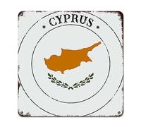 WoGuangis Cyprus Flag Metal Signs Cyprus Souvenir Gift Retro Metal Wall Hanging Sign National Country Flag Travel Gift Aluminum Art Signs for Front Porch Garden Outdoor 10x10in