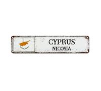 WoGuangis Cyprus National Flag Metal Sign Wall Art Nicosia City Retro Street Hanging Sign Country Souvenir Metal Tin Sign Quality Metal Sign for Street Front Porch 18X4In