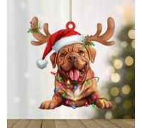 WoGuangis Dogue De Bordeaux Acrylic Christmas Ornaments - Dog Lover Gift Ornaments with Dogue De Bordeaux Dog Lanterns and Antlers for Christmas Tree Decorations
