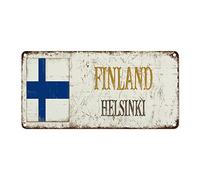 WoGuangis Finland Metal Tin Sign Wall Plaque Finland National Flag Helsinki City Metal Plaque Sign Country Souvenir Gift Retro Aluminum Metal Signs for Living Room 12x6in Birthday Gift