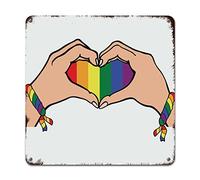 WoGuangis Gay LGBT Pride Hand Heart Retro Street Hanging Sign Pride Parade LGBTQ Metal Wall Sign Love Equality Rights Rainbow Aluminum Art Signs For Yard Garage Bar Coffee Garden 10X10In
