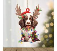 WoGuangis Gift for Dog Mom Ornament English Springer Spaniel Acrylic Ornament English Springer Spaniel Dog Lanterns Christmas Antlers Decorative Hanging Ornaments 3in Xmas Hanging Ornament