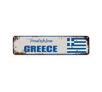 WoGuangis Greece Metal Tin Sign Wall Plaque Proud to Be from Greece Rustic Vintage Porch Signs National Flag City Souvenir Metal Tin Sign for Living Room Kitchen Porch 24x6in