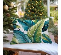 WoGuangis Green Tropical Palm Leaves Outdoor Throw Pillow Cushion Turquoise Lime Green Teal Blue Aqua Leaf Waterproof Throw Pillow Asian Scenic Chic Chinoiserie Outdoor Pillow 12x20in