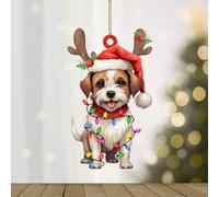 WoGuangis Jack Russell Terrier Novelty Acrylic Christmas Ornament Gift for Dog Lover Christmas Tree Hanging Ornaments Jack Russell Terrier Dog Lanterns Christmas Antlers Christmas Party Supplies