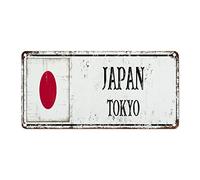 WoGuangis Japan Aluminum Metal Sign Japan National Flag Tokyo City Metal Wall Sign Country Souvenir Gift Retro Aluminum Metal Signs for Living Room 12x6in Travel Lovers Housewarming Gift