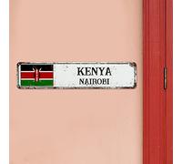 WoGuangis Kenya National Flag Metal Plaque Tin Sign City City Retro Vintage Wall Sign Country Souvenir Aluminum Art Signs Quality Metal Sign for Street Front Porch 18X4In