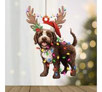 WoGuangis Lagotto Romagnolo Xmas Tree Ornaments Lagotto Romagnolo Dog Lanterns Christmas Antlers Holiday Keepsake Acrylic Christmas Ornament Gift for Dog Lover Christmas Decorations for Tree 3in