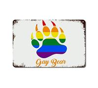WoGuangis Lesbian LGBTQ Wall Decor Metal Sign Gay Bear Rainbow LGBT Metal Wall Sign Equality Queer Gender Gay Gift Vintage Metal Sign Poster For Kitchen Bedroom Front Porch 12X8In
