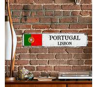 WoGuangis Lisbon Rustic Shabby Chic Signs Portugal Metal Sign City Souvenir Travel Lover Gift Metal Plaque Tin Sign National Flag Sign for Laundry Room Living Room 18X4In