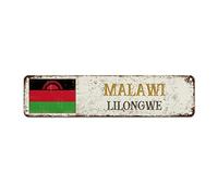 WoGuangis Malawi National Flag Metal Wall Decor Sign Lilongwe City Retro Vintage Tin Metal Sign Country Souvenir Metal Plaque Sign Quality Metal Sign for Street Front Porch 12X3In