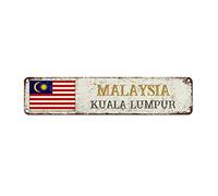 WoGuangis Malaysia National Flag Metal Sign Wall Art Kuala Lumpur City Retro Vintage Wall Sign Country Souvenir Metal Tin Sign Quality Metal Sign for Street Front Porch 18X4In