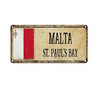 WoGuangis Malta Rustic Vintage Porch Signs St Paul's Bay City Aluminum Art Signs Malta Country Flag Souvenir Gift Metal Plaque Tin Sign for Laundry Room Office 12x6in Patriotic Gift