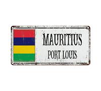 WoGuangis Mauritius Metal Plaque Tin Sign Mauritius National Flag Port Louis City Metal Wall Sign Country Souvenir Gift French Vintage Retro Metal Signs for Living Room 12x6in Birthday Gift