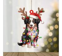 WoGuangis Miniature American Shepherd Christmas Ornaments Miniature American Shepherd Dog Lanterns Christmas Antlers Acrylic Xmas Tree Ornament Holiday New Puppy Dog Xmas Hanging Ornament 3in